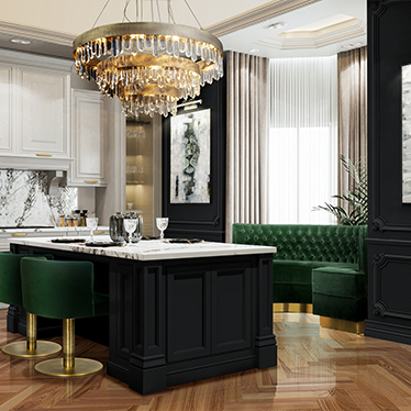 BOURBON II DINING CHAIR, BOURBON ROUND SOFAS, NAICCA CHANDELIER